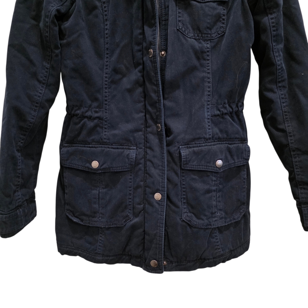 Hollister Y2K Navy Blue Hooded Utility Coat Sherpa Lined Jacket Women's Size M - Picture 3 of 16